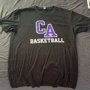 Gildan Black Tee with Purple and White Print